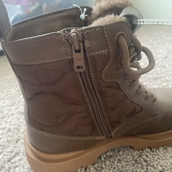 Coach Citysole Leather Lace Up Boots With Shearling Men's Size 7.5 Polyester New